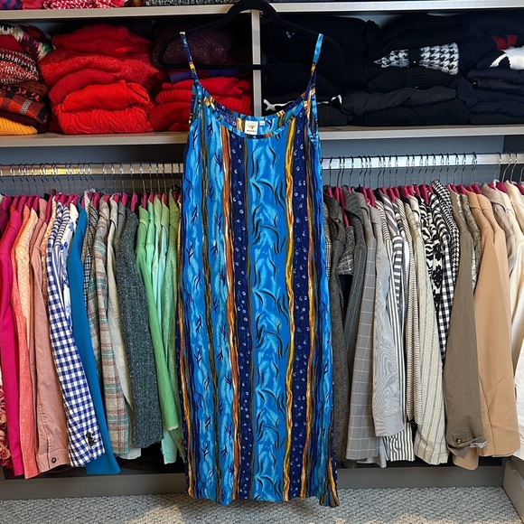 Mandy turquoise/brown print sleeveless midi dress size S/M - Picture 1 of 3